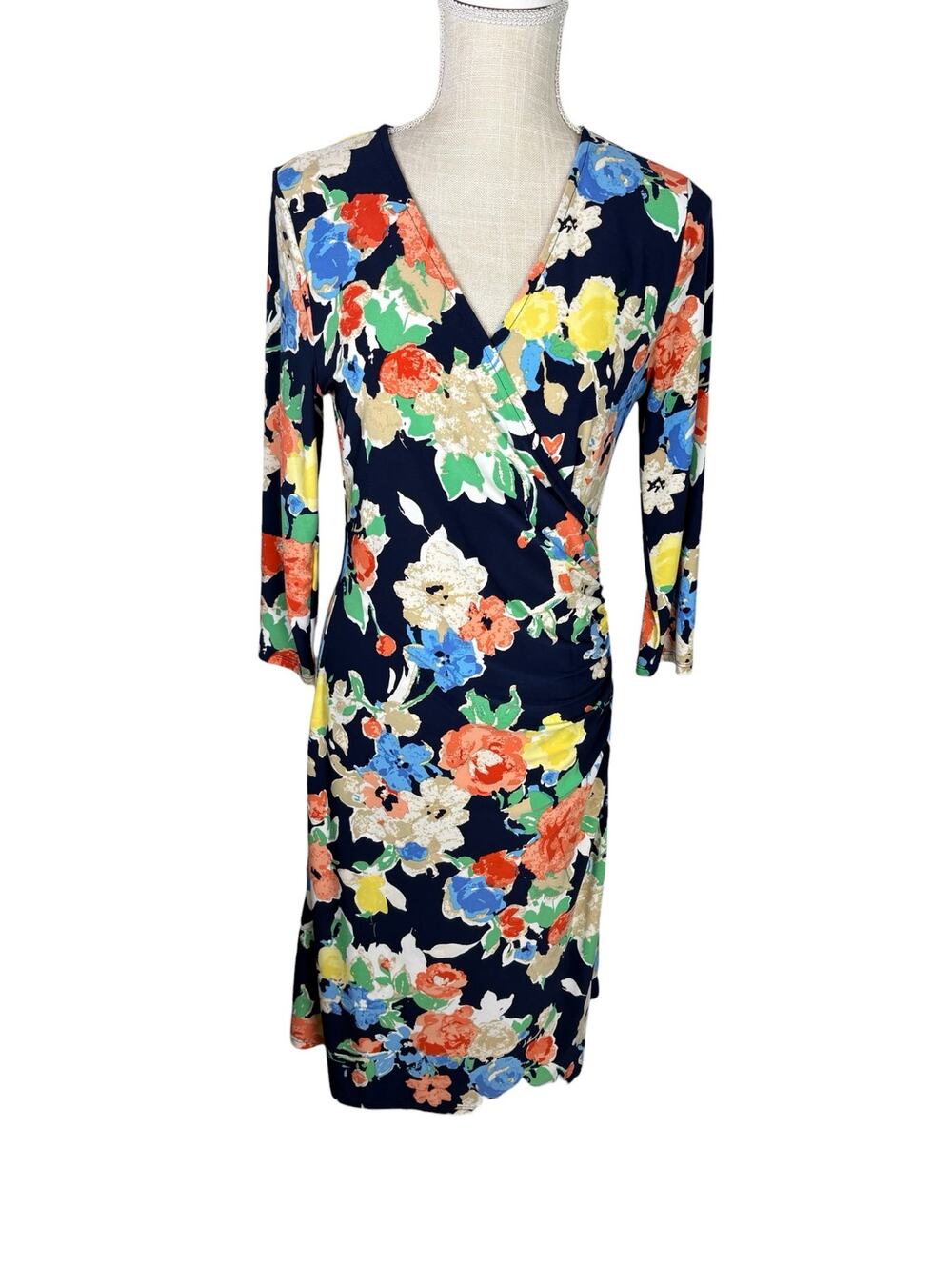 Lauren Ralph Lauren Faux Wrap Floral Jersey Knit Knee Length Dress Womens Medium